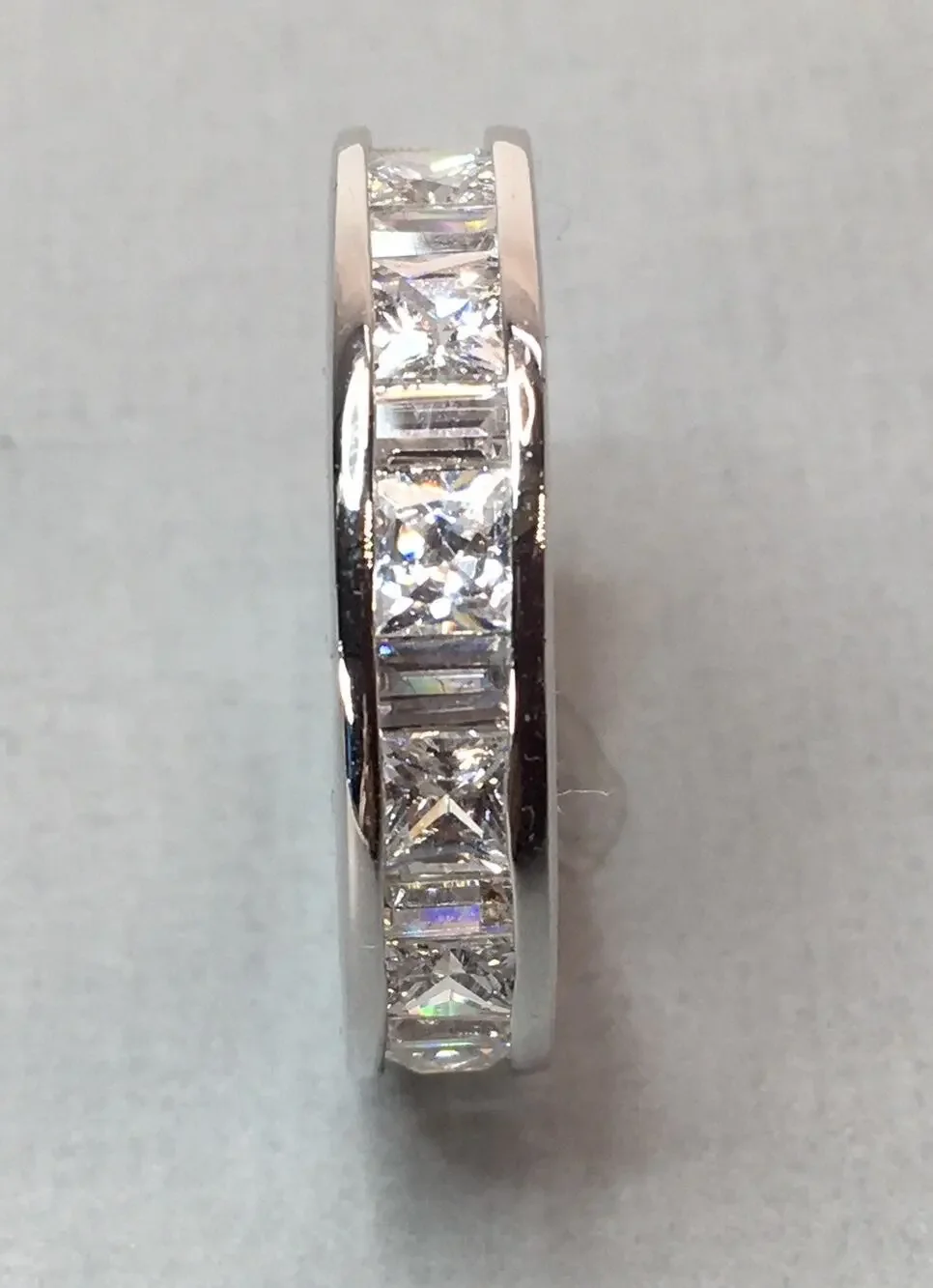 Radiant Rhodium On Sterling Silver Channel Set Cubic Zirconia 2mm Band Ring Sz 9